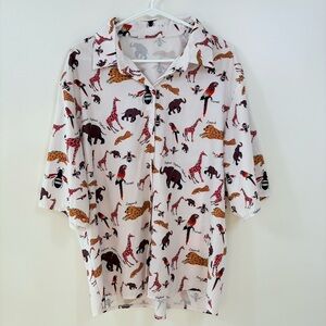 Animal Safari Jungle Print Button-Up Shirt Top. Women Sz XL